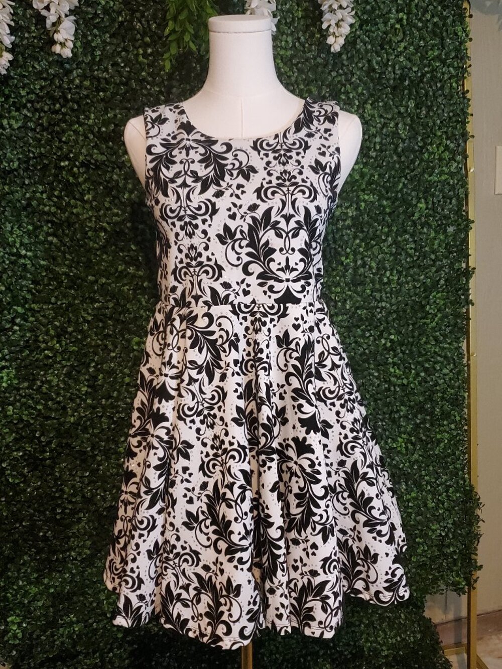 Knitworks Girls Black White Damask Skater Dress Glitter Tulle Petticoat Size 14